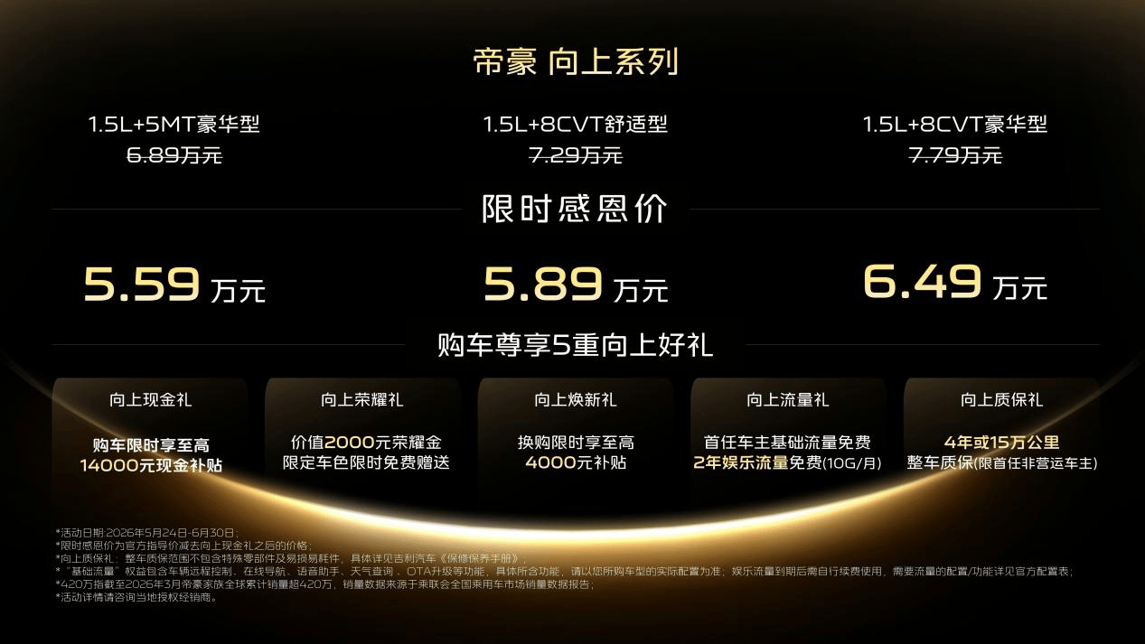 限时价5.59万起 吉利帝豪向