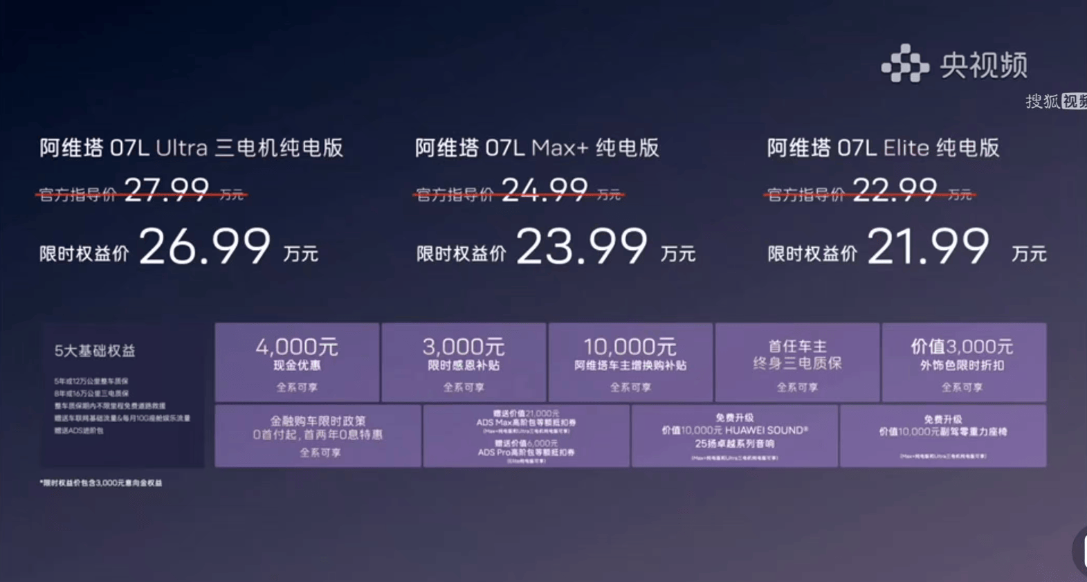 限时权益价21.99-26.99万元 阿维塔07L正式上市
